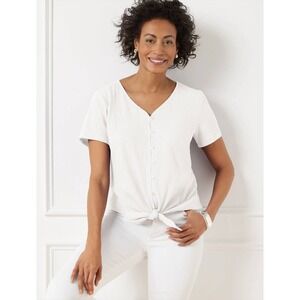 Talbots Textured Tie Front Top XL Coastal Minimalist Artsy Beach Preppy NWT New